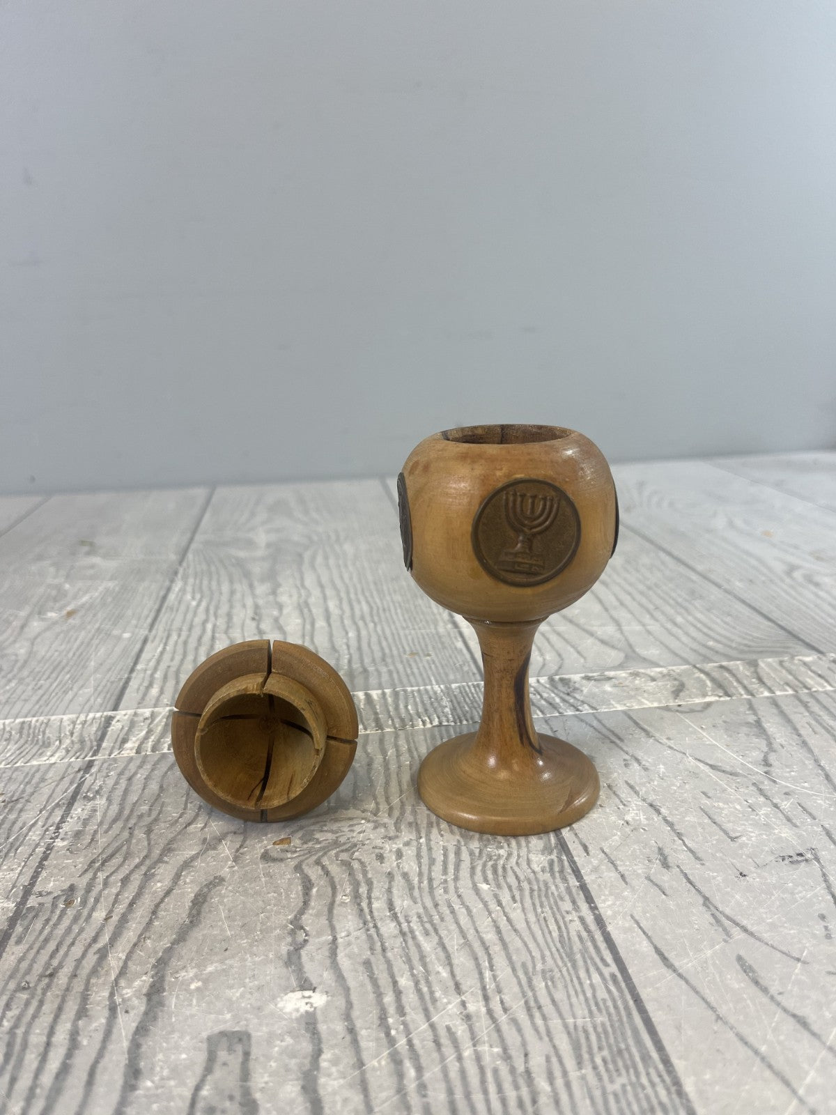 Vintage 60s Jewish Judaica Besamin Tower Made of Olive Wood for Havdalah Incense
