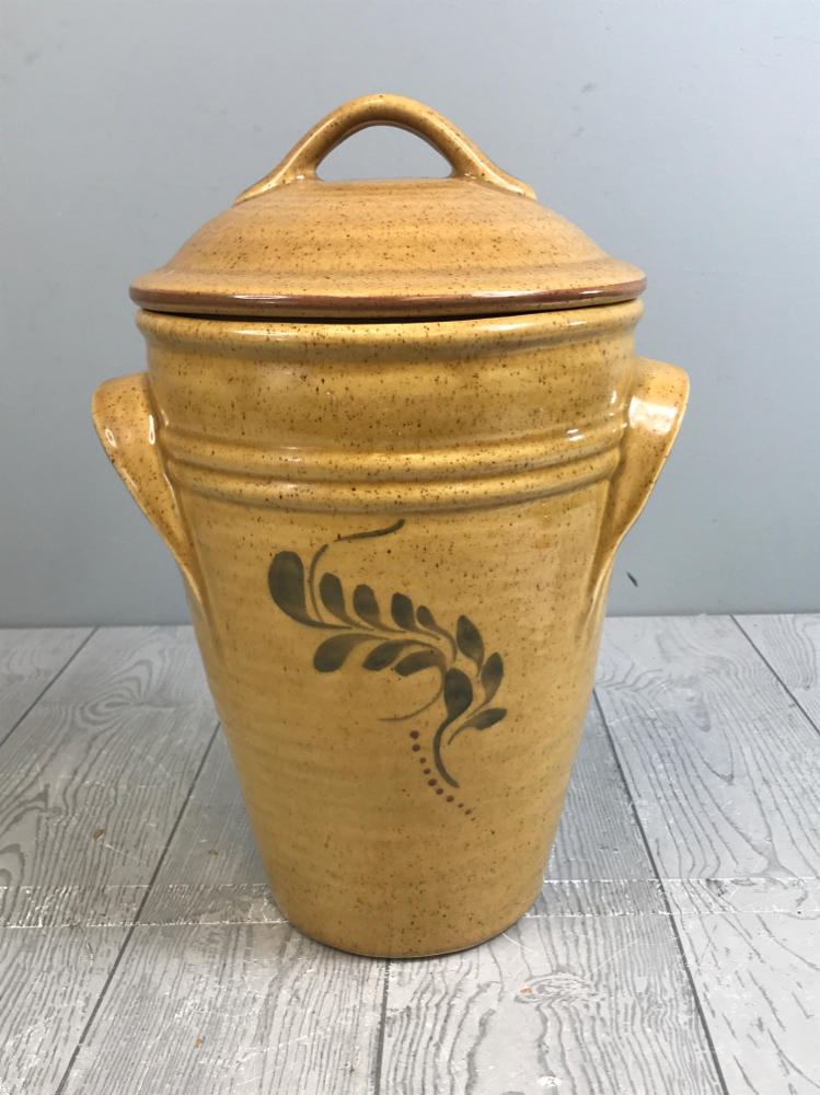 ROYAL HAEGER POTTERY Glazed CROCK Tall Lidded Gold Yellow Jar Made in USA 14"