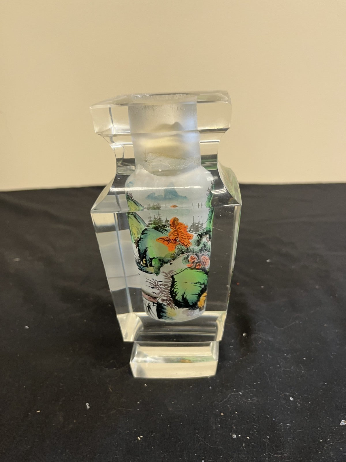 Vintage Asian Bottle Glass Reverse Painted Snuff Jar Bud Vase Hand Painted 