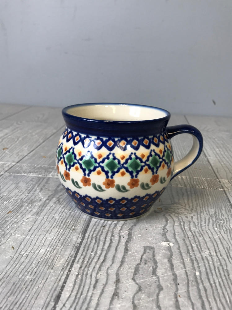 Polish Boleslawiec Pottery Pair of Bowls Cobalt Blue, Sage Green, & Ferrous Red