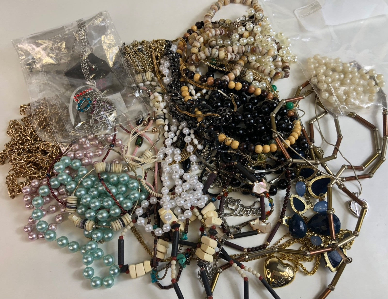 2 Pound Lot of Necklaces- Mixed Styles of Costume Jewelry- Similar Color Palette