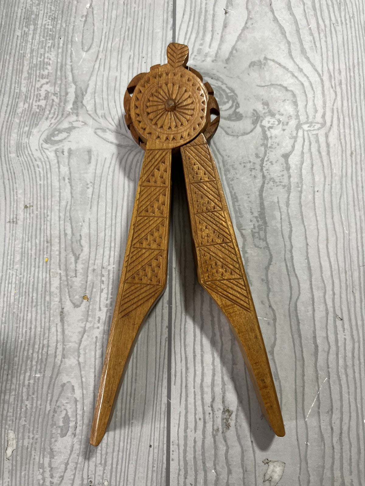 Vintage Scandinavian Hand Carved Handheld Wooden Nutcracker Collectibles