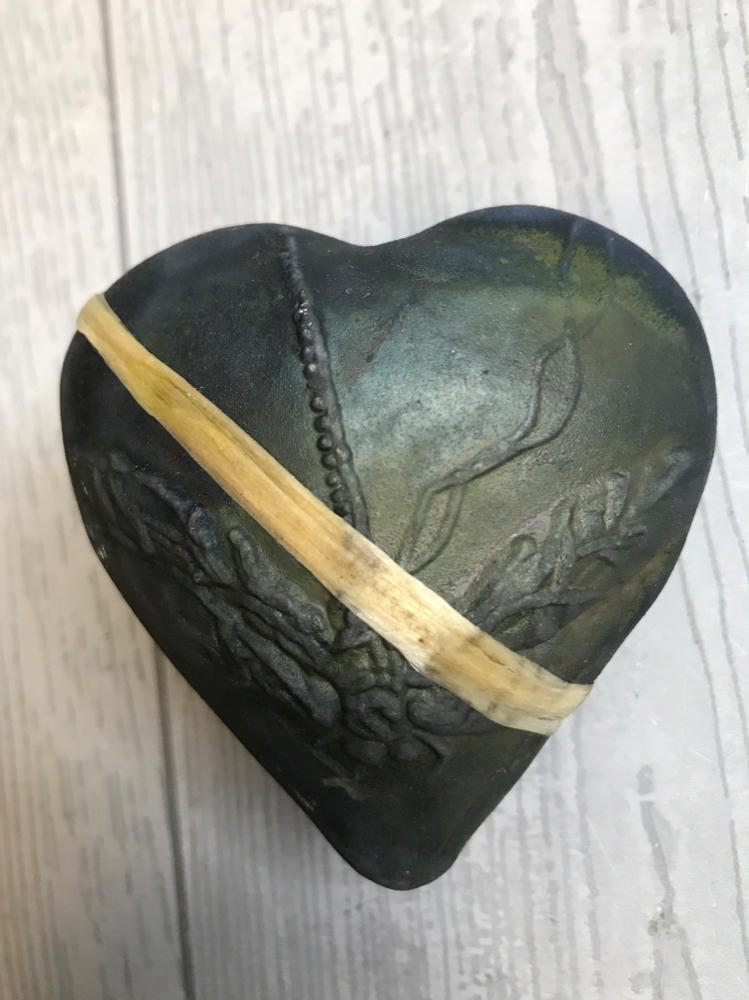 Vintage Handmade Pottery Raku Heart Rattle Meditation Sinew Wrap Beads Japan