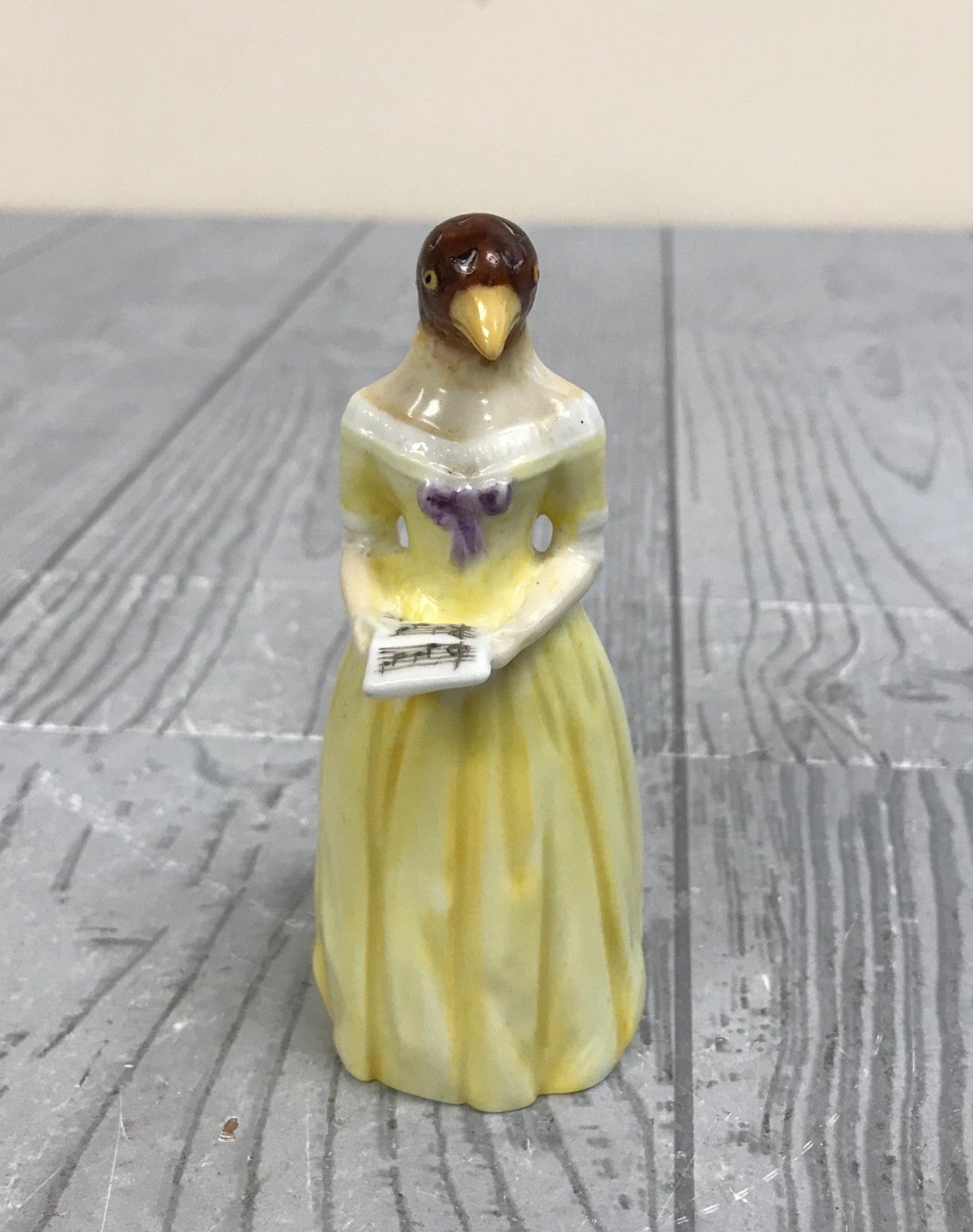 Ceramic Bird in Yellow Dress- Royal Worcester Candle Snuffer Jenny Lind Inspired