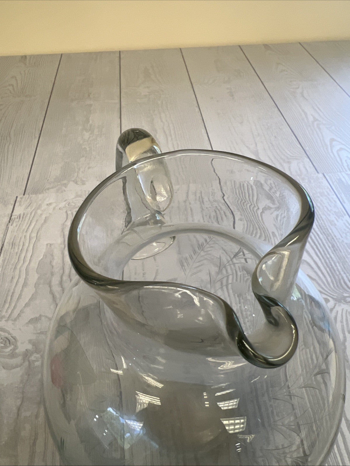 Etched Crystal Pitcher 8" Tall with Vine & Leaves Pattern - Pre-Owned