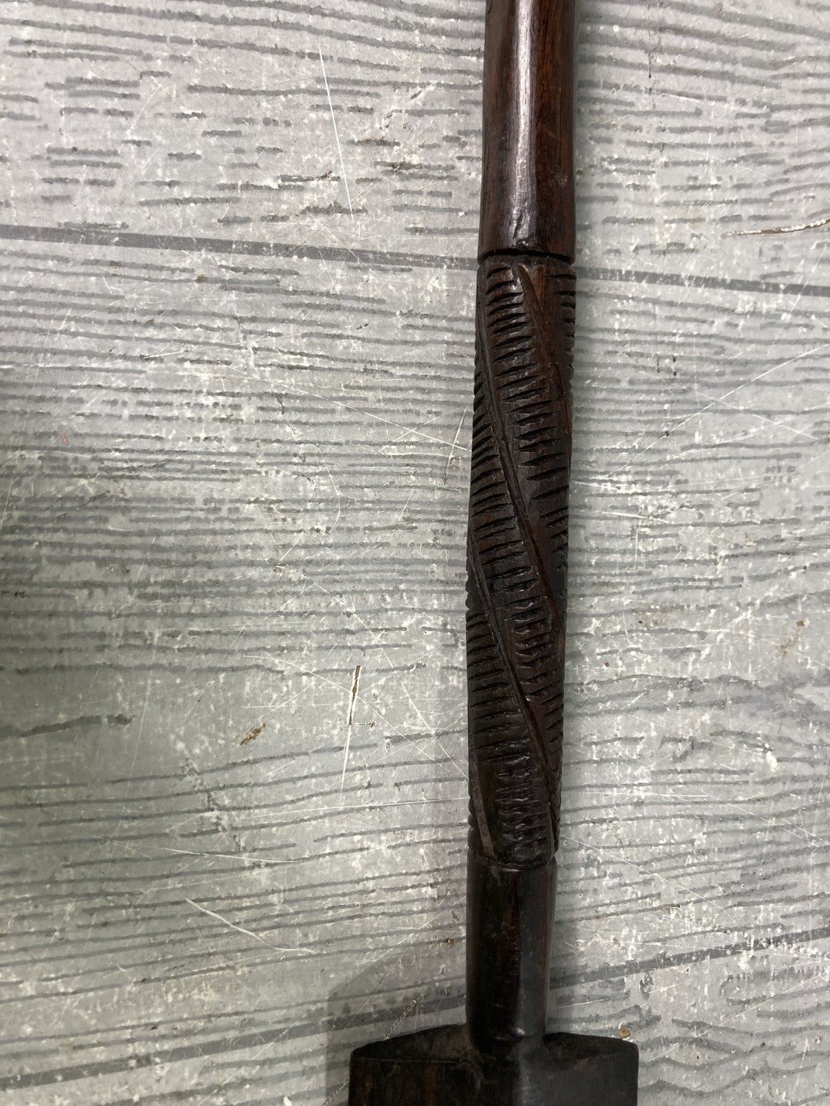Decorative Hand Carved Wooden Spear with an Elephant on the Handle Side 