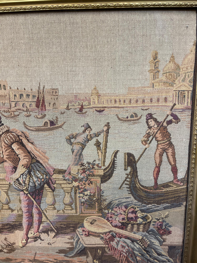 Vintage Pictorial Tapestry Romantic Tapestry in Gilded Gold Frame
