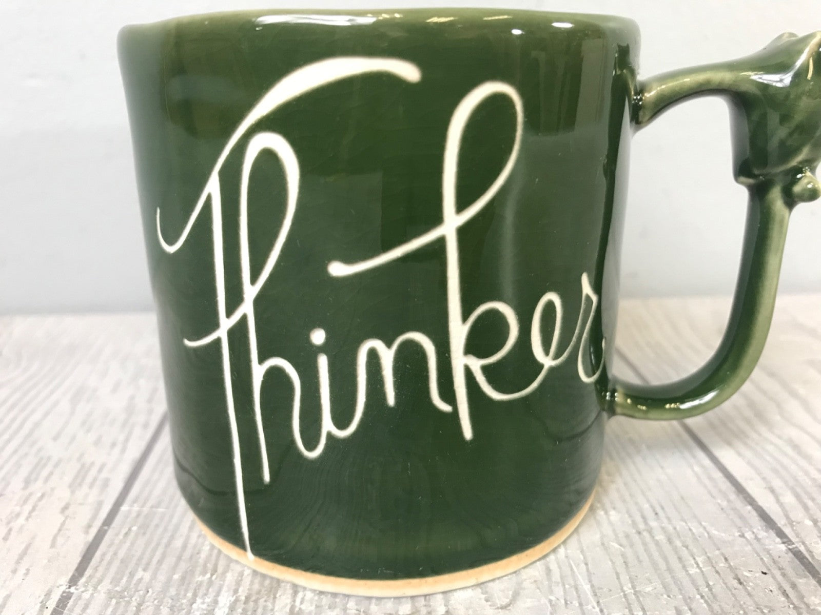 Green Anthropologie Visionary "Thinker" Mug - Green Mug With Owl on Handle