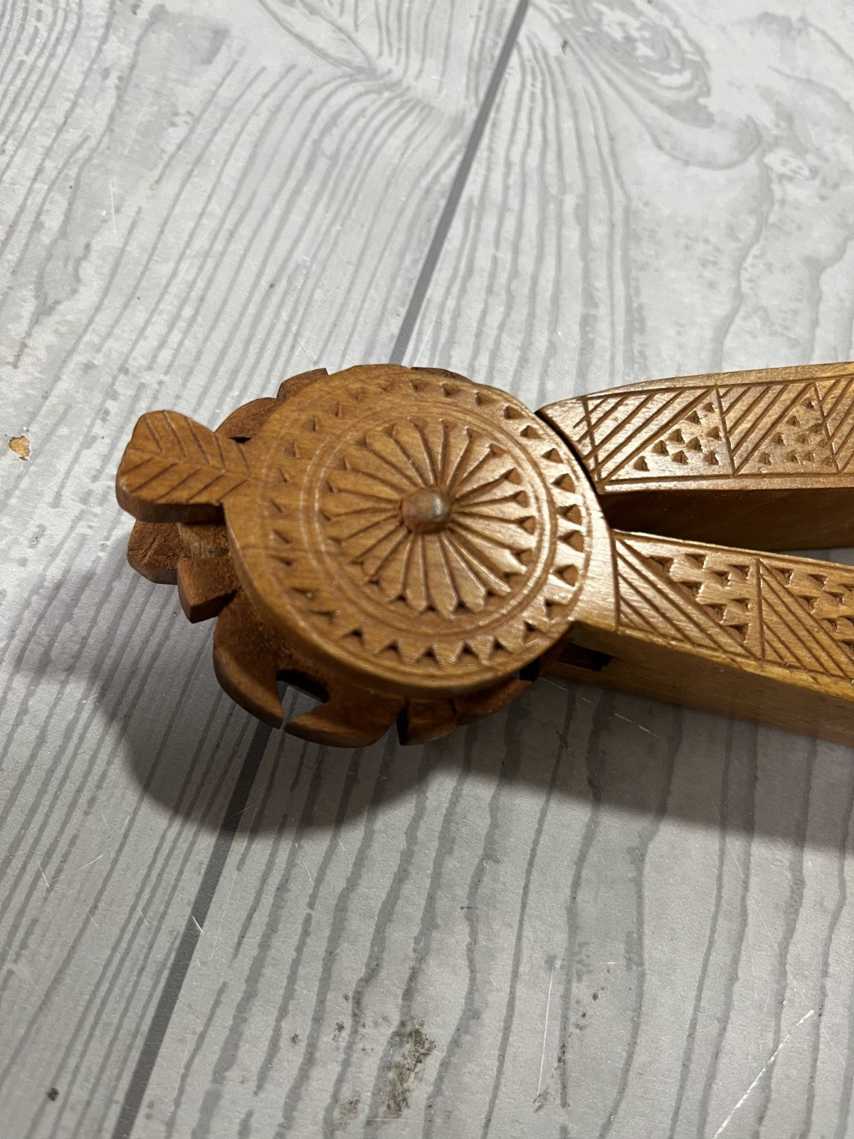Vintage Scandinavian Hand Carved Handheld Wooden Nutcracker Collectibles