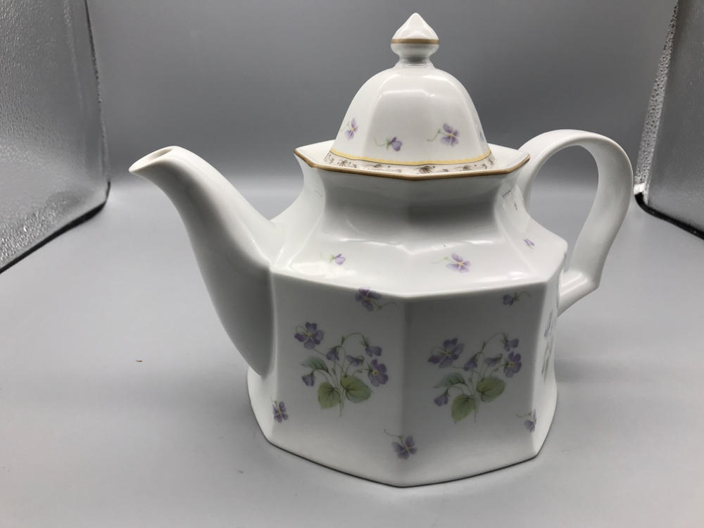 Teapot & Lid in Gracious Pattern Purple Floral Pattern by Christopher Stuart