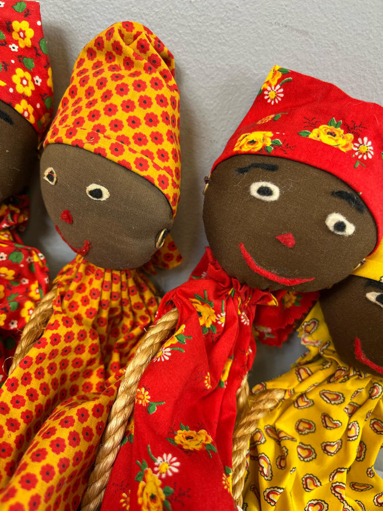 Lot of 4 Vintage Caribbean Rag Dolls Handmade Folk Art Floral Motif