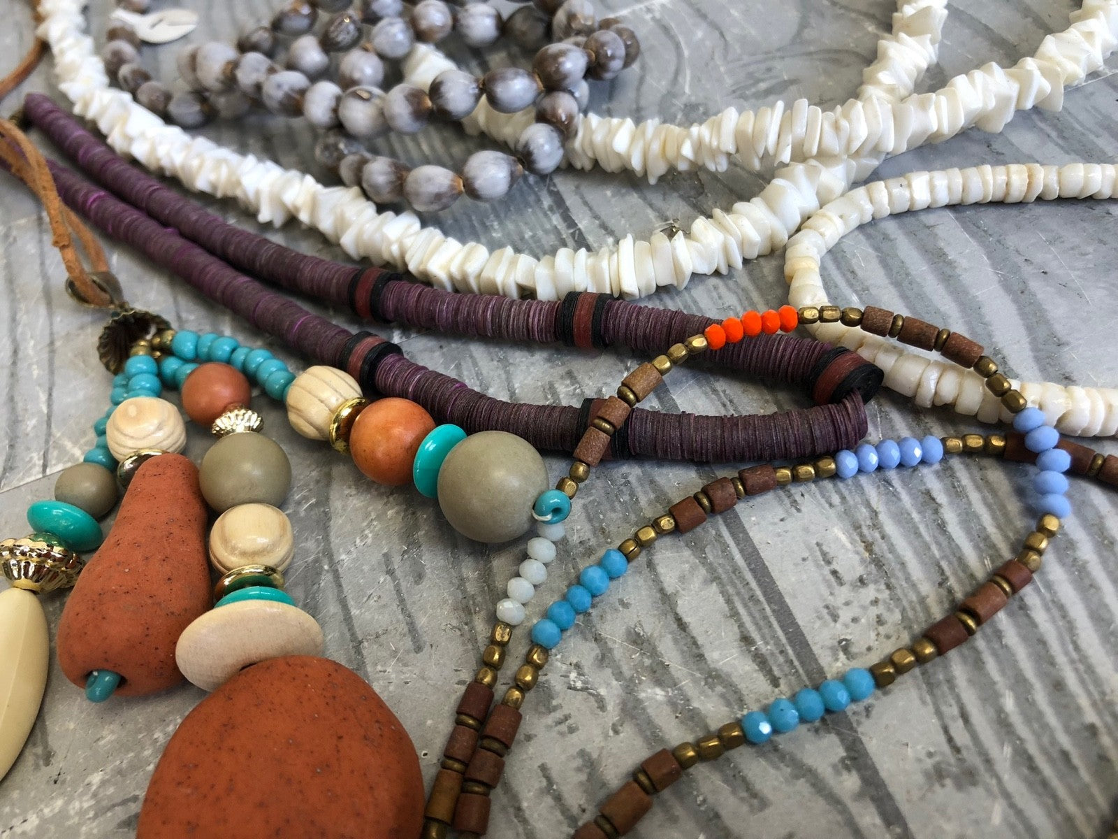 1.8 Pound Lot of Earth Tone Necklaces and Bracelets- Costume Jewelry Mixed Bag