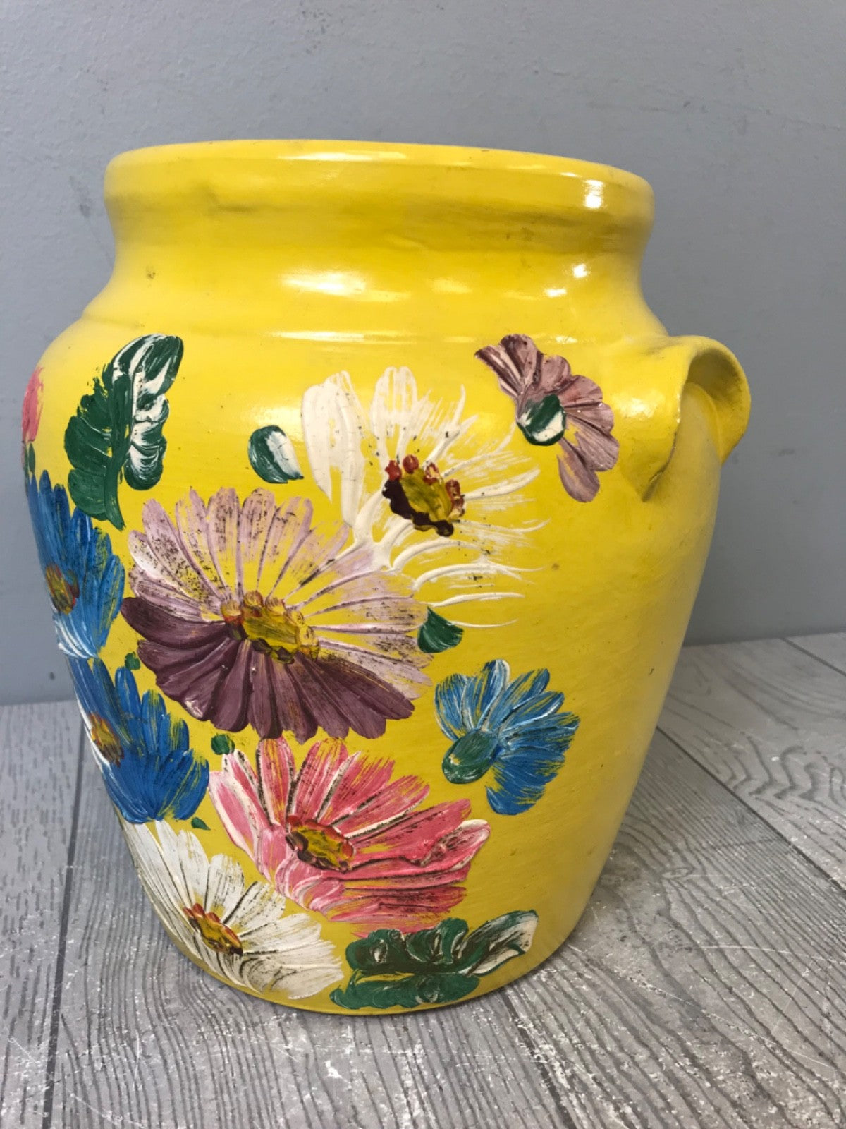 Ransburg Cookie Jar circa 1930s Hand-Painted Floral on Yellow Clean Vintage