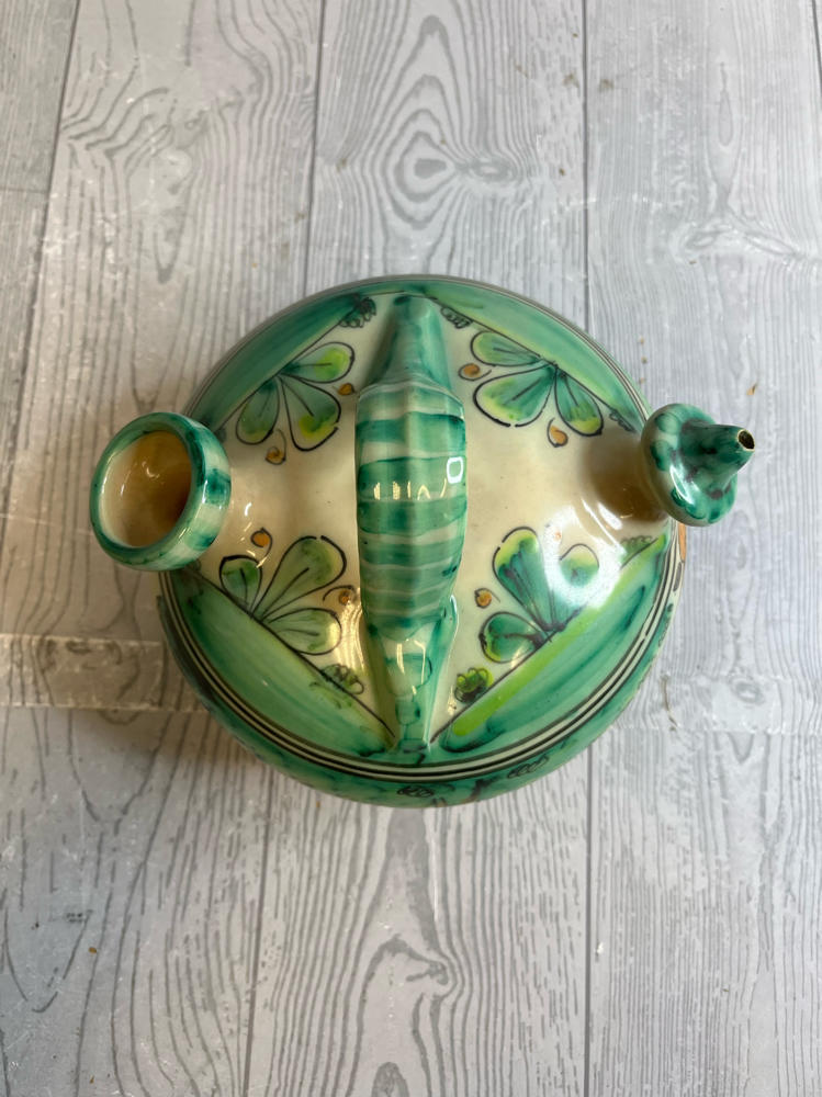 Botijo Water Cooling Container Spain Traditional Clay Pottery Blues and Greens