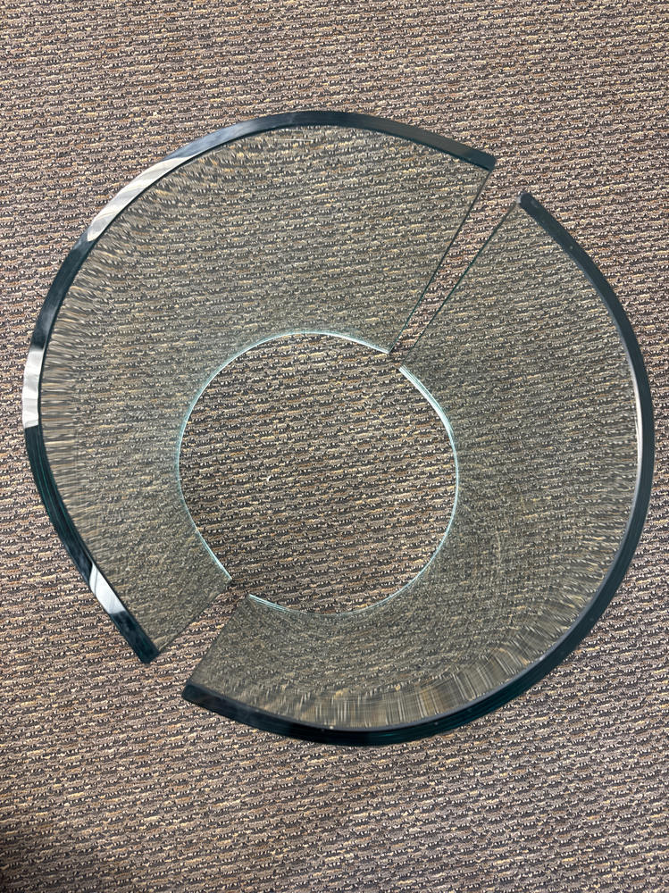 Mid Century Modern Style Glass Coffee Table - 2 Half Circle Bases - 1 Glass Top
