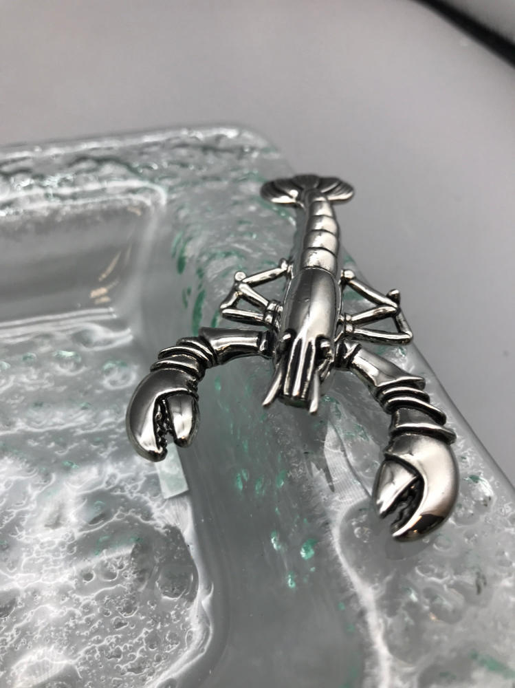 3 Section Bubble Sea Glass Serving Tray with Silver Lobster - Green Hues