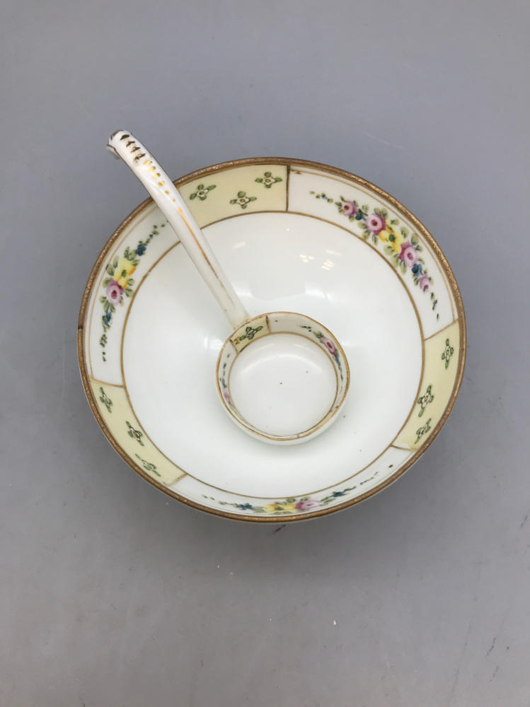 Hand painted 3 Legged Nippon Bowl with Spoon/Ladle