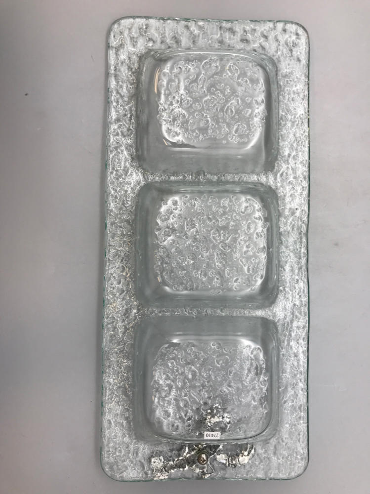 3 Section Bubble Sea Glass Serving Tray with Silver Lobster - Green Hues