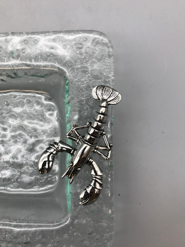 3 Section Bubble Sea Glass Serving Tray with Silver Lobster - Green Hues