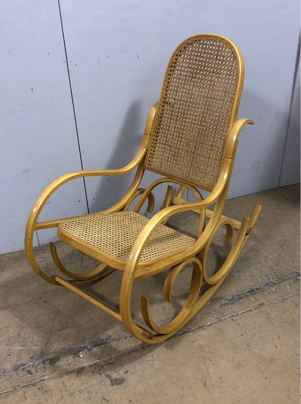 Luigi Crassevig Italian Bentwood Rocking Chair with Woven Cane Seat - 1970s