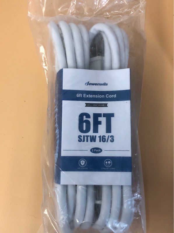 6 Foot 3 Prong Indoor Extension Cord - 2 Pack