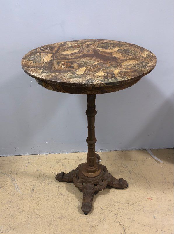 19th Century Parisian Iron and Brass Bistrot Table with Designed Top