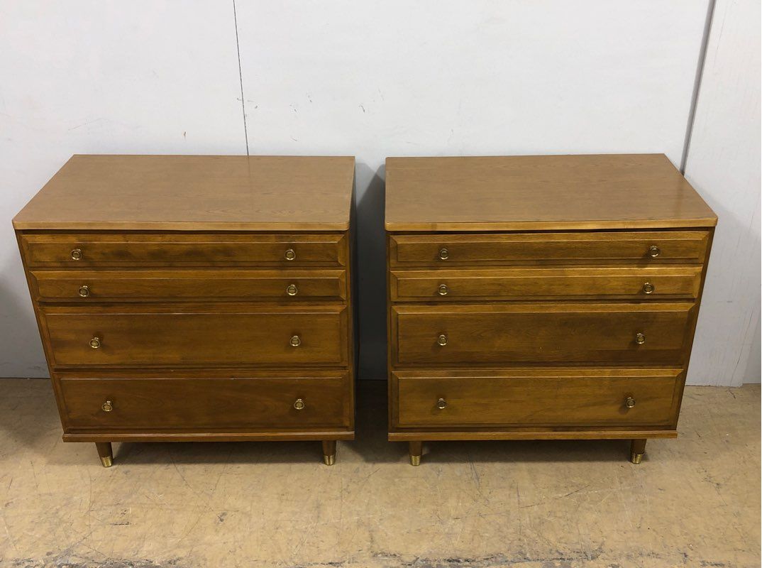 Two Mid Century Modern Wood Baumitter Nightstands - Home Furniture