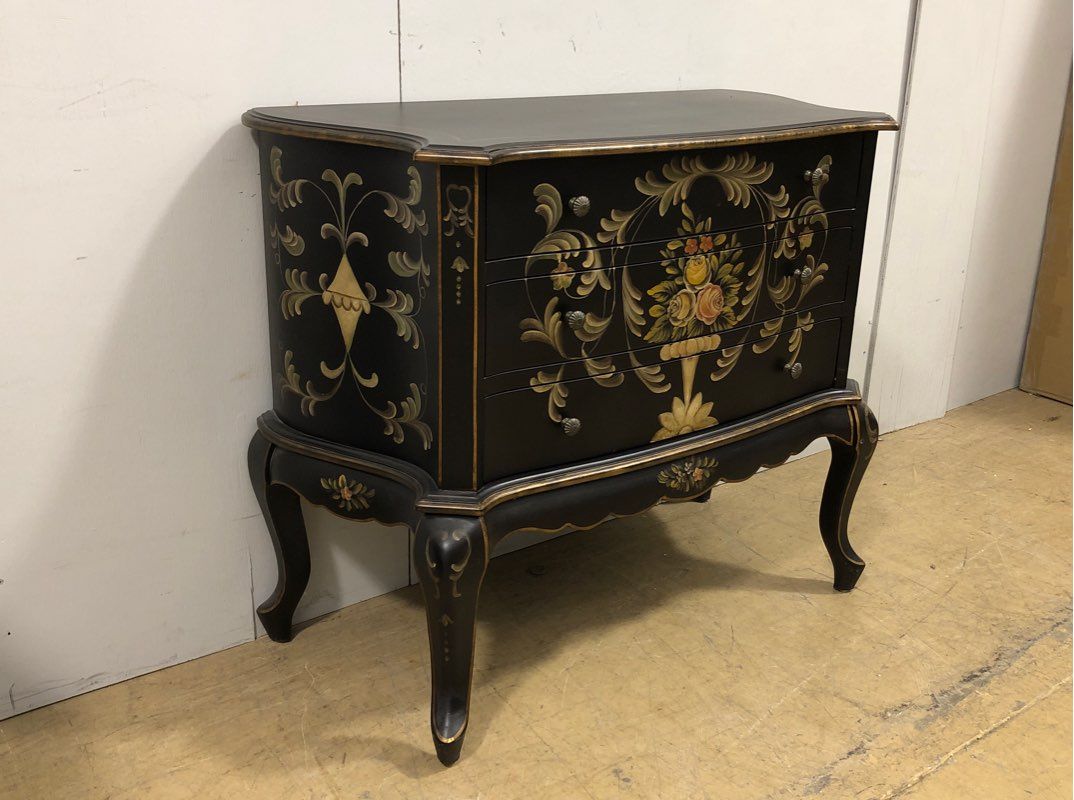 3 Drawer Vintage Style Black with Floral Accent Chest/Dresser Drawers