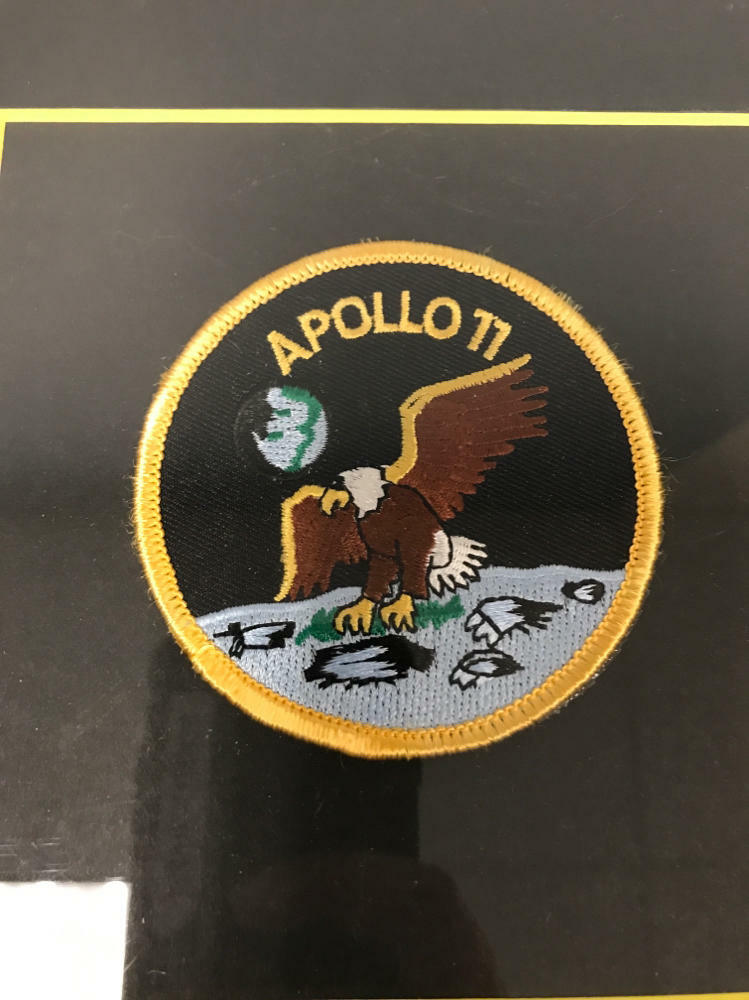Framed NASA photo, patch, and stamp