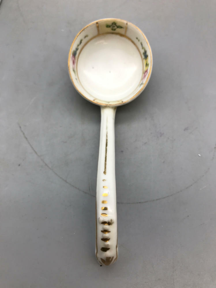 Hand painted 3 Legged Nippon Bowl with Spoon/Ladle - Good