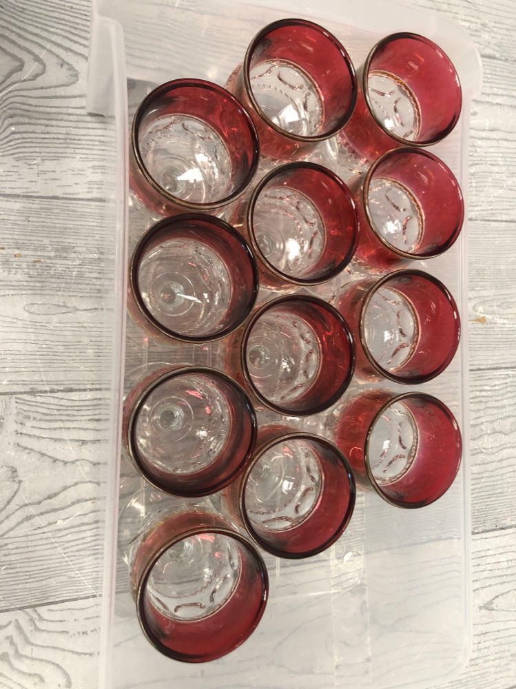 Set of 12 Vintage Goblets/Barware in Kings Crown/Thumbprint Style Ruby Cranberry - Good