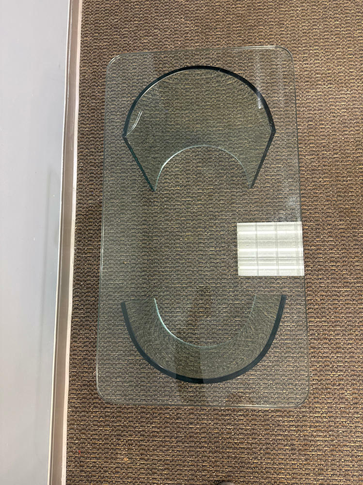 Mid Century Modern Style Glass Coffee Table - 2 Half Circle Bases - 1 Glass Top - Good