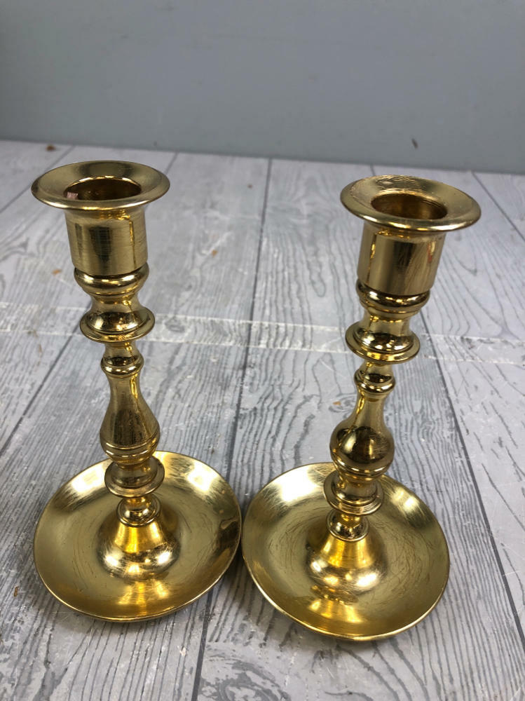 Pair of Baldwin 6.25 Polished Brass Saucer Base Weighted Candle Holders - Decor - Good