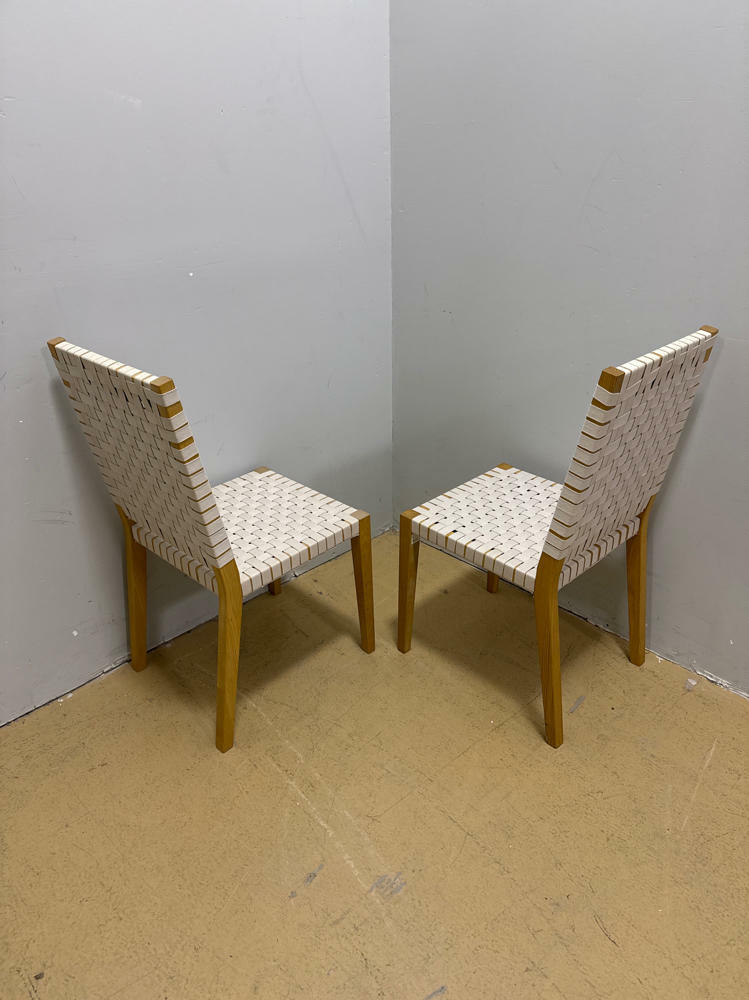 Pair of Cream Colored Woven Chairs Designed by Conran - Wooden Oak Frame - Good