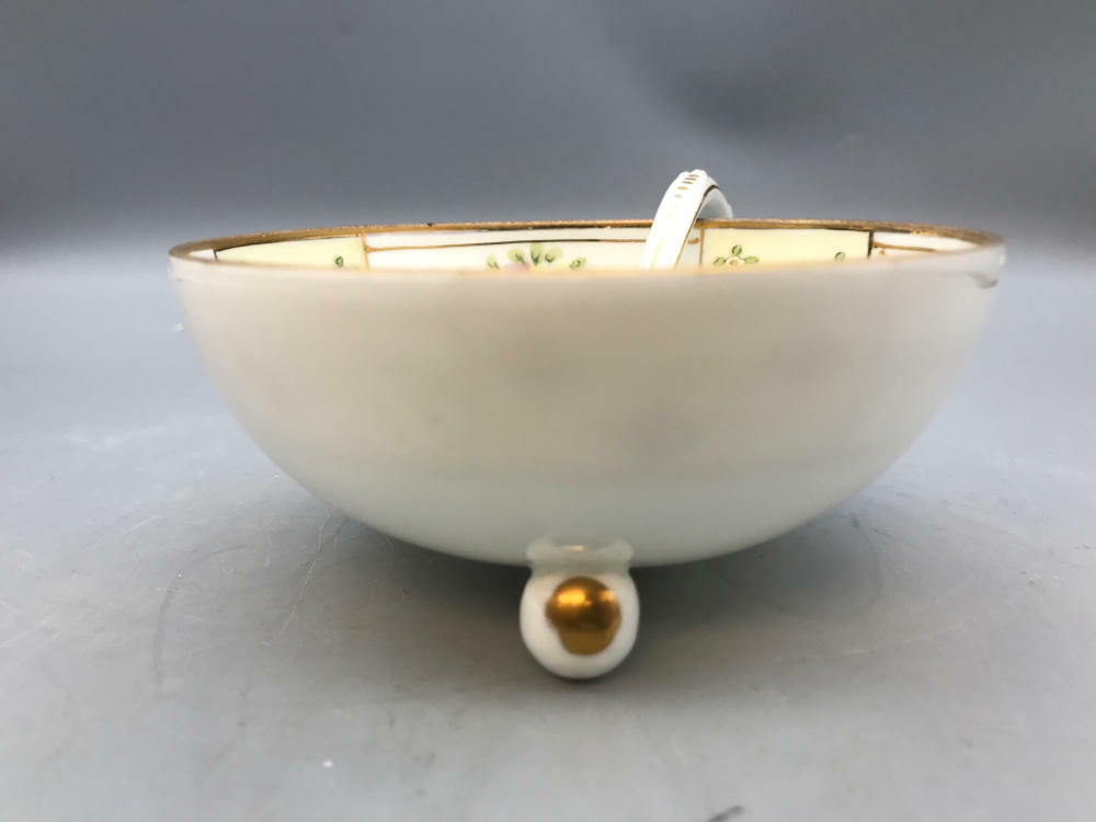 Hand painted 3 Legged Nippon Bowl with Spoon/Ladle - Good