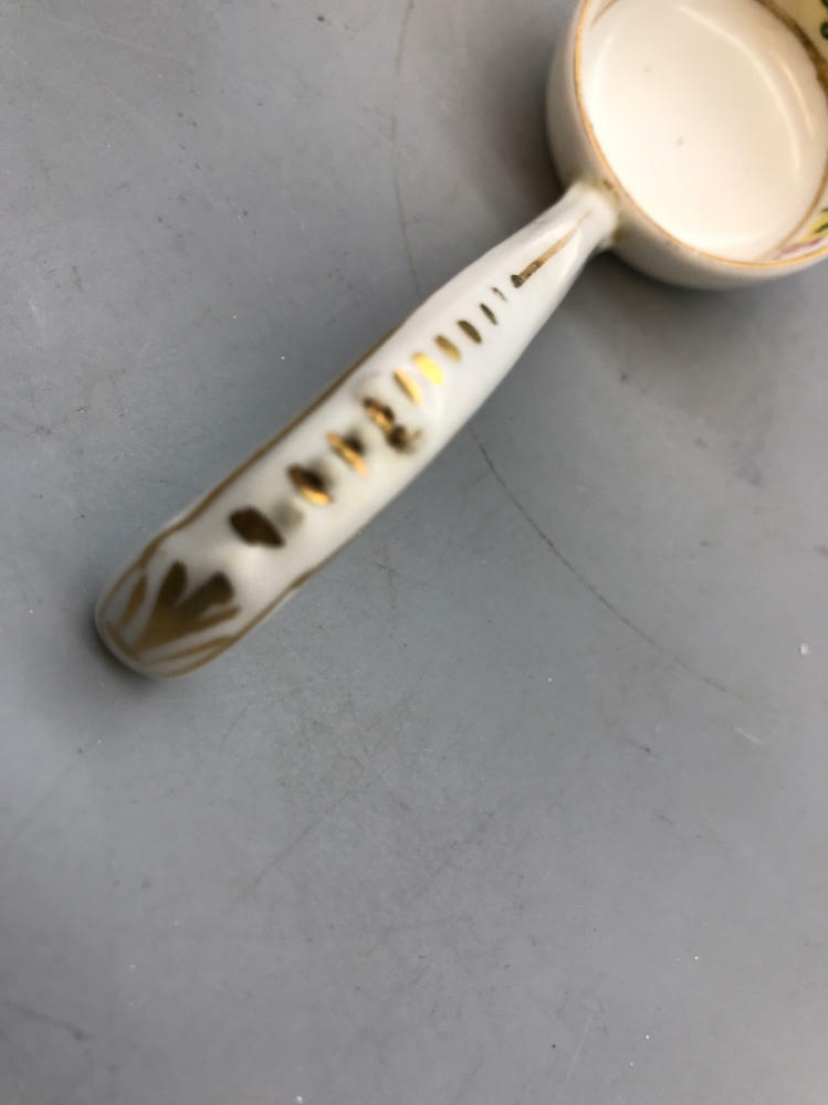 Hand painted 3 Legged Nippon Bowl with Spoon/Ladle - Good