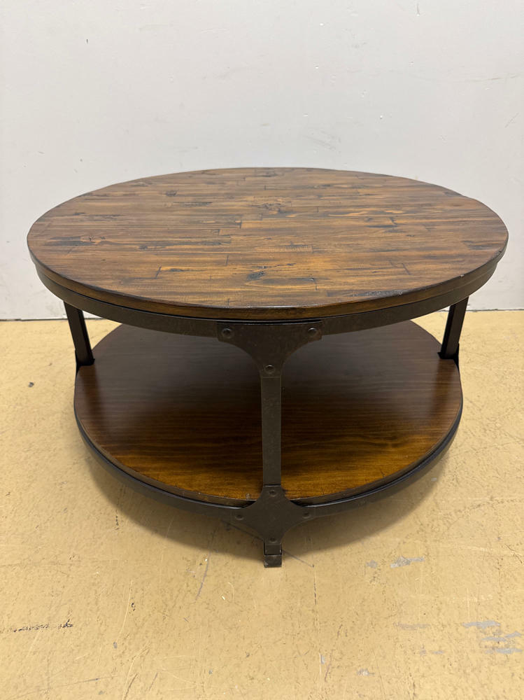 Urban Nature Round Coffee Table - Round Dark Wood and Metal Coffee Table - Good