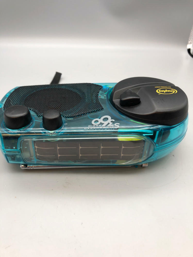 FREEPLAY Self Powered Solar AM/FM Emergency Radio Crank Clear Blue/Green - Good