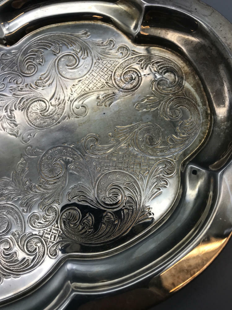Pilgrim Silver Plate Goblets Set of 5 with Etched Unbranded Silver Plate Tray - Good