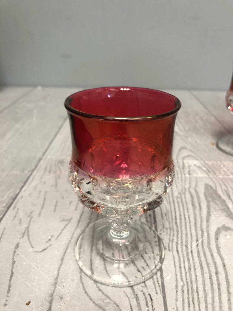Set of 12 Vintage Goblets/Barware in Kings Crown/Thumbprint Style Ruby Cranberry - Good