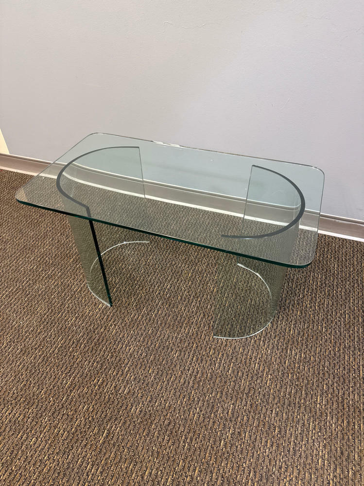 Mid Century Modern Style Glass Coffee Table - 2 Half Circle Bases - 1 Glass Top - Good