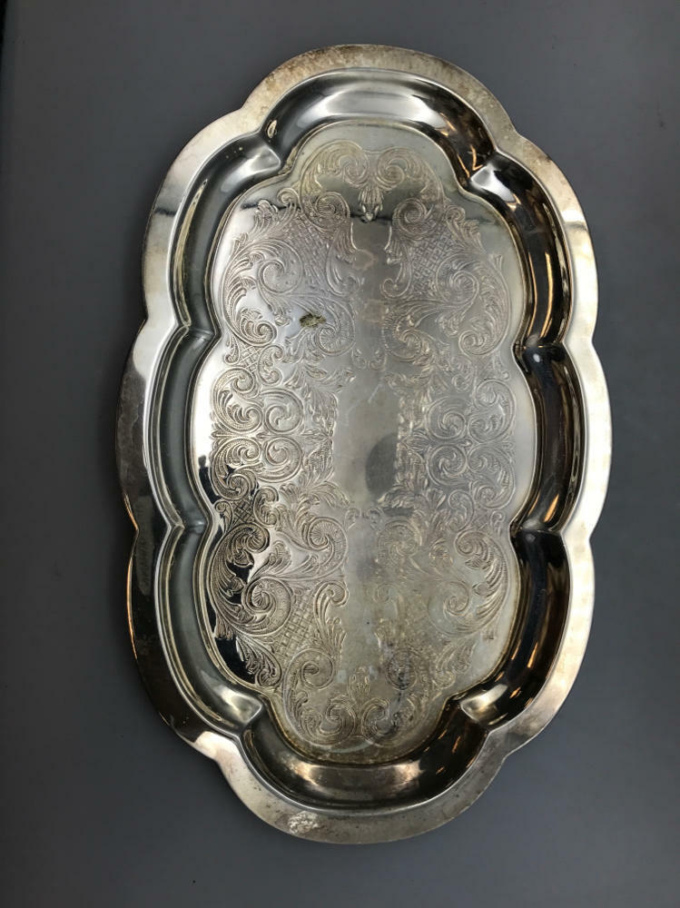 Pilgrim Silver Plate Goblets Set of 5 with Etched Unbranded Silver Plate Tray - Good