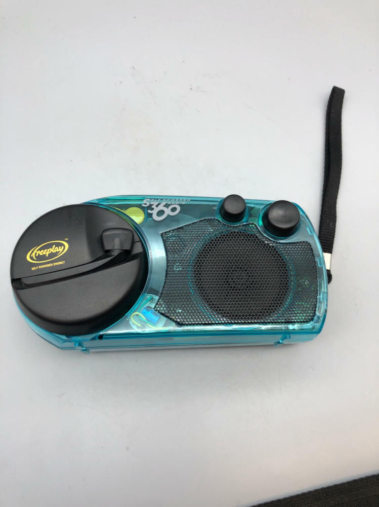 FREEPLAY Self Powered Solar AM/FM Emergency Radio Crank Clear Blue/Green - Good