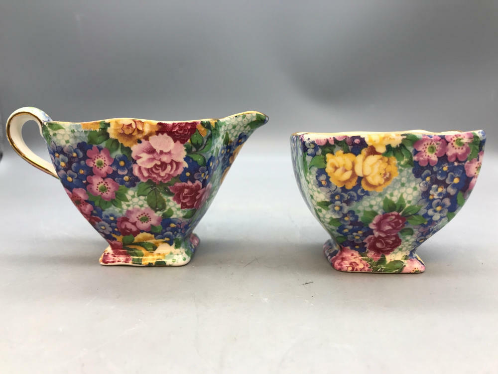 Vintage Royal Winton Chintz Sugar Bowl & Creamer Set in the "Julia" Pattern
