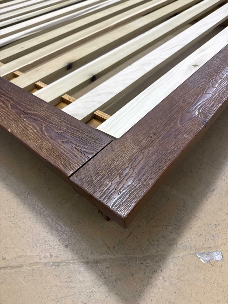 Grant Reclaimed Wood Queen Platform Bed Frame - Queen Size Bedframe - Dark Wood - Good