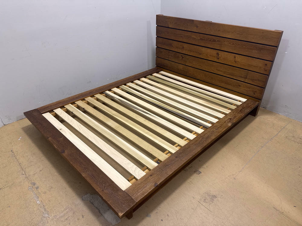 Grant Reclaimed Wood Queen Platform Bed Frame - Queen Size Bedframe - Dark Wood - Good