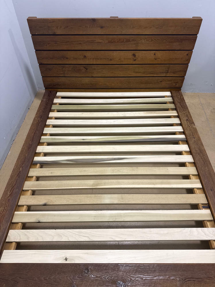 Grant Reclaimed Wood Queen Platform Bed Frame - Queen Size Bedframe - Dark Wood - Good