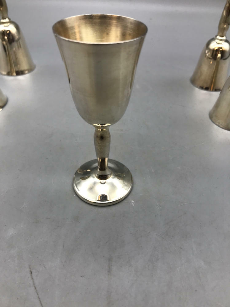 Pilgrim Silver Plate Goblets Set of 5 with Etched Unbranded Silver Plate Tray - Good