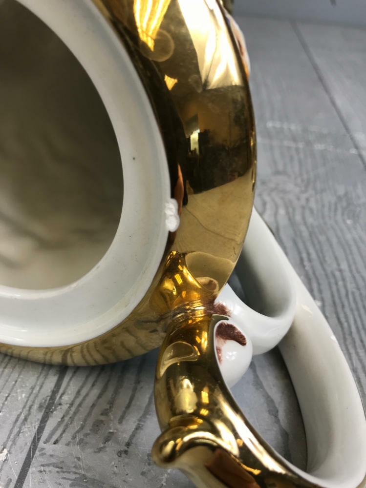 GV R. Capodimonte Coffee Set, Hand Painted Espresso Coffee Set - Gold Plated - Very Good