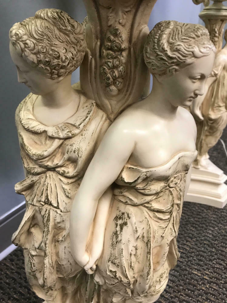 Pair of Large Vintage Lamps- 45" Tall- Three Graces Greek Goddesses on Bases - Good